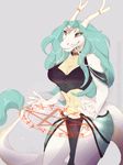  2017 5_fingers anthro blue_hair breasts brown_eyes clothed clothing digital_media_(artwork) dragon eastern_dragon female hair navel simple_background smile solo vexstacy 