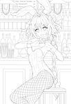  aaeru animal_ears astolfo_(fate) bangs bar bottle braid breasts bunny_ears bunnysuit covered_nipples cup day drinking_glass eyebrows_visible_through_hair fang fate/apocrypha fate_(series) fishnet_pantyhose fishnets from_side genderswap genderswap_(mtf) greyscale hair_between_eyes hair_intakes heart heart_hands highres indoors leotard lineart long_hair looking_at_viewer monochrome open_mouth pantyhose sidelocks single_braid sitting small_breasts smile solo very_long_hair wine_bottle wine_glass wrist_cuffs 