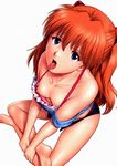  1girl areolae bangs bare_shoulders barefoot blue_eyes breasts highres long_hair looking_at_viewer neon_genesis_evangelion nipple_slip nipples open_mouth orange_hair saigadou sitting small_breasts solo soryu_asuka_langley tongue tongue_out 