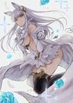  animal_ears backless_dress backless_outfit bangs bare_shoulders black_legwear blue_eyes blunt_bangs breasts closed_mouth commentary_request dress elbow_gloves erune from_side gloves granblue_fantasy hair_ornament highres korwa large_breasts long_hair looking_at_viewer looking_to_the_side mismatched_legwear sideboob silver_hair smile solo thighhighs wee white_gloves white_legwear 