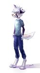  anthro canine clothed clothing digital_media_(artwork) dog hair male mammal pink_nose ramiras simple_background smile solo standing white_background white_hair 