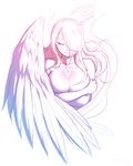  andrea_vaeyl breasts cleavage closed_eyes crossed_arms feathered_wings hair_over_one_eye hermaphrodite highres large_breasts lips long_hair monochrome nude original razalor single_wing sketch solo symbol wings 