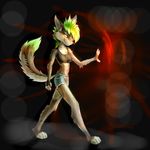  5_fingers anthro barefoot breasts canine clothed clothing digital_media_(artwork) dog female green_hair hair mammal midriff ramiras smile solo 