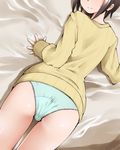  blue_panties brown_hair commentary_request dr_rex hashima_chihiro head_out_of_frame imouto_sae_ireba_ii lying no_pants on_stomach panties ribbed_sweater short_hair solo sweater underwear 