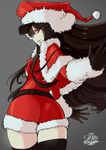  absurdres ass black_hair black_legwear fate/grand_order fate_(series) hat highres long_hair looking_back oda_nobunaga_(fate) red_eyes santa_costume santa_hat sherumaru_(korcht06) solo thighhighs very_long_hair zettai_ryouiki 