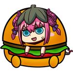  1girl blue_eyes burger costume fate/extra fate/extra_ccc fate/grand_order fate_(series) food hamburger lancer_(fate/extra_ccc) pink_hair riyo_(lyomsnpmp) 