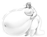  alyss barefoot belly big_belly big_breasts breasts dragon female horn huge_breasts human mammal modeseven monochrome morbidly_obese navel not_furry nude obese overweight scalie solo sound_effects standing thick_thighs vore 