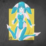  2013 abstract_background blue_body blue_eyes blue_hair blue_nose breasts digital_media_(artwork) featureless_breasts featureless_crotch female front_view full-length_portrait hair hi_res hoshi_(vincenzomoretti) kneeling lagomorph long_ears long_hair looking_at_viewer machine mammal multicolored_body portrait rabbit robot silhouette solo sweetsushi two_tone_body white_body 
