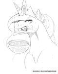  2015 billiard_ball black_and_white bust_portrait crown digital_media_(artwork) eight_ball equine eyelashes female feral friendship_is_magic hi_res horn idlecil looking_at_viewer mammal monochrome my_little_pony portrait princess_celestia_(mlp) simple_background solo soup sweat tiara unicorn url white_background 