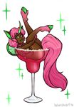  alcohol animal_humanoid areola bebecake beverage braided_hair breasts brown_skin butt cocktail_glass equine equine_humanoid female green_eyes green_nipples green_tongue hair hooves horn humanoid legs_raised long_tail looking_at_viewer lying mammal micro nipples nude on_back pigtails pink_hair pink_tail side_view simple_background tongue tongue_out twin_braids white_background 