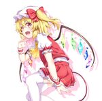  :d absurdres ascot blonde_hair flandre_scarlet hat highres joker_(tomakin524) open_mouth red_eyes red_skirt red_vest short_hair skirt smile solo thighhighs touhou vest white_legwear wings wristband 