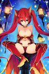  animal_ears bare_shoulders bikini breasts cerberus_(shingeki_no_bahamut) chiroru_(cheese-roll) cleavage collarbone dog_ears granblue_fantasy highres lantern large_breasts long_hair navel red_eyes red_hair shadowverse shingeki_no_bahamut smile solo swimsuit thighhighs twintails very_long_hair 