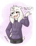  2017 anthro asriel_dreemurr black_sclera blush boss_monster caprine clothed clothing dialogue digital_media_(artwork) english_text fur goat god_of_hyperdeath horn long_ears looking_at_viewer male mammal nekosuke open_mouth smile solo sweatshirt teeth text tongue undertale video_games white_fur 