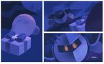  box cape comic english gift gift_box glowing glowing_eyes grass kirby kirby_(series) lying mask meta_knight night no_humans on_side peachifruit sleeping tree yellow_eyes 