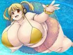  1girl blonde_hair breasts female gigantic_breasts headphones highres kurokaze_no_sora nitroplus obese red_eyes short_hair short_twintails solo super_pochaco twintails 