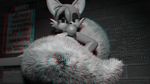  2017 3d_(artwork) anaglyph annonguy anthro big_breasts blue_eyes breasts bubble_gum canine crossgender digital_media_(artwork) english_text eyelashes female fox fur hair hi_res looking_at_viewer makeup mammal miles_prower multi_tail nude solo sonic_(series) stereogram text video_games white_fur wolvalix 