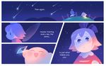  ^_^ closed_eyes comic crying crystal english fairy glowing hair_ribbon hill kirby kirby_(series) kirby_64 night peachifruit ribbon ribbon_(kirby) shooting_star tears wings 