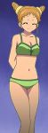  ^_^ aikatsu! arisugawa_otome arms_behind_back artist_request bare_shoulders bikini closed_mouth collarbone drill_hair foreshortening green_bikini green_swimsuit legs looking_at_viewer navel solo swimsuits two_side_up 