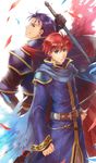  armor axe bad_id bad_pixiv_id blue_eyes blue_hair cape eliwood_(fire_emblem) fire_emblem fire_emblem:_rekka_no_ken hector_(fire_emblem) looking_at_viewer male_focus multiple_boys nemupon_(goodlucky) red_hair short_hair smile 