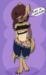  2019 9volt anthro areola bracelet canid canine canis clothed clothing domestic_dog female hi_res jewelry loodie mammal nipples one_eye_closed panties partially_clothed princess_ludeonna_guinevere_vi simple_background smile solo spiked_bracelet spikes underwear undressing wink 