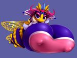  &lt;3 arthropod bee big_breasts blue_background breasts feather_boa female floating_hands huge_breasts hyper hyper_breasts insect insect_wings kirby_(series) metachoke nintendo nipple_bulge purple_eyes queen_sectonia simple_background solo video_games wings 