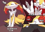  animal_genitalia animal_pussy anthro blush braixen canine canine_pussy comic english_text female mammal navel nintendo pok&eacute;mon pok&eacute;mon_(species) pussy pussy_juice red_eyes solo stoic5 tears text video_games 