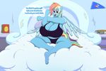  2017 aged_up anthro anthrofied bed big_breasts book bra breasts cleavage clothed clothing cloud dialogue equine eyewear female friendship_is_magic fur glasses gunpowdergreentea hair horse huge_breasts looking_at_viewer mammal mature_female multicolored_hair my_little_pony open_mouth panties pony rainbow_dash_(mlp) rainbow_hair smile solo stretching thick_thighs underwear wide_hips wings 