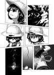  &gt;_&lt; backpack bad_end bag black_cerulean_(kemono_friends) black_gloves clenched_teeth comic gloves greyscale hair_between_eyes hat hat_feather helmet highres kaban_(kemono_friends) kemono_friends monochrome multiple_girls pantyhose pith_helmet print_gloves print_neckwear rope serval_(kemono_friends) serval_print shaded_face short_hair short_sleeves shorts silent_comic sweat teeth unconscious v-shaped_eyebrows welt_(kinsei_koutenkyoku) what_if 