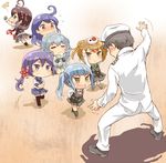  6+girls :d =_= admiral_(kantai_collection) ahoge akebono_(kantai_collection) arm_warmers bell black_dress black_gloves black_hair black_legwear black_skirt blue_eyes blue_sailor_collar blue_skirt braid brown_eyes brown_hair closed_eyes commentary_request crime_prevention_buzzer double_bun dress drinking fingerless_gloves flower gloves grey_hair grey_skirt hair_bell hair_flower hair_ornament hat jingle_bell kantai_collection kasumi_(kantai_collection) katanon_(suparutan) light_brown_hair long_hair long_sleeves michishio_(kantai_collection) military military_uniform multiple_girls naval_uniform necktie open_mouth peaked_cap pinafore_dress pleated_skirt prattkeeping purple_eyes purple_hair red_flower red_neckwear remodel_(kantai_collection) sailor_collar school_uniform serafuku shigure_(kantai_collection) shirt short_hair short_sleeves side_ponytail silver_hair single_braid skirt smile suspenders thighhighs uniform ushio_(kantai_collection) white_shirt yamagumo_(kantai_collection) 