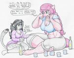  abs beauty_mark bottle breasts cleavage clothed clothing crying dessert dialogue duo english_text equine fan_character feline female flicker-show food honey_suckle_(oc) horse ice_cream leopard mammal my_little_pony pony tears text 
