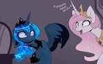  2017 cosmic_hair digital_media_(artwork) duo english_text equine feathered_wings feathers friendship_is_magic hair hooves horn magnaluna mammal my_little_pony open_mouth pink_hair princess_celestia_(mlp) princess_luna_(mlp) regalia smile text tongue winged_unicorn wings 