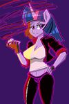  2017 anthro anthrofied bored breasts cigarette cleavage clothed clothing equine female fingerless_gloves friendship_is_magic gloves hair hand_on_hip holding_object horn looking_at_viewer mammal multicolored_hair my_little_pony navel open_jacket portrait purple_eyes rianmcloud simple_background smoking solo standing three-quarter_portrait twilight_sparkle_(mlp) unicorn wings 
