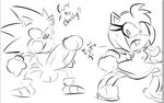  amy_rose anthro balls big_penis black_and_white breasts bullet-blast-43 clothing dialogue dress english_text eyelashes hedgehog male mammal monochrome nude open_mouth penis scared sonic_(series) sonic_the_hedgehog sweat text 