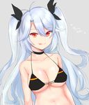  :p absurdres anchor antenna_hair arms_at_sides azur_lane bare_shoulders bikini bikini_top black_bikini black_choker black_ribbon breasts choker cleavage closed_mouth collarbone eyebrows_visible_through_hair flag_print german_flag_bikini grey_background hair_between_eyes hair_ribbon heart highres long_hair medium_breasts mizuiro_32 multicolored_hair naughty_face navel orange_eyes prinz_eugen_(azur_lane) red_hair ribbon silver_hair simple_background smile solo streaked_hair swimsuit tongue tongue_out translation_request tsurime two_side_up upper_body very_long_hair 