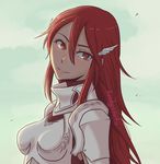  1girl armor daylight fire_emblem fire_emblem:_kakusei hair_ornament long_hair looking_at_viewer pegasus_knight red_eyes red_hair smile solo tiamo very_long_hair 