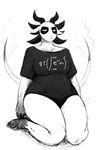  big_breasts breasts clothing demon female frown greyscale hladilnik horn monochrome multi_tail shay_(hladilnik) shirt slightly_chubby solo thick_thighs 