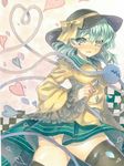  ass blush breasts commentary_request green_eyes green_hair green_skirt hat heart heart-shaped_pupils heart_of_string komeiji_koishi looking_at_viewer medium_breasts open_mouth sakuratsuki skirt solo symbol-shaped_pupils touhou twisted_torso wide_sleeves 