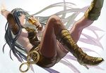  alcohol black_legwear boots cleopatra_(fate/grand_order) cup earrings fate/grand_order fate_(series) green_eyes green_hair highres jewelry knee_boots kuune_(muttey-myg) long_hair necklace one_eye_closed pantyhose shorts solo very_long_hair wine 