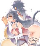  1girl animal_ears ass bandaged_arm bandages bare_shoulders black_hair black_legwear black_neckwear blush bottomless braid breasts cat_ears cat_tail choker closed_mouth folks_(nabokof) kemonomimi_mode long_hair medium_breasts paw_pose ponytail rokurou_rangetsu shiny shiny_skin tail tales_of_(series) tales_of_berseria thighhighs torn_clothes torn_legwear underboob velvet_crowe yellow_eyes 