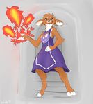  anthro cervine clothing doebit dress esde eyelashes female fire fireball glowing hybrid lagomorph looking_at_viewer mammal maylis simple_background smile solo species: toriel undertale video_games 