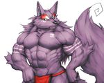  2017 abs anthro biceps canine captainjohkid clothing flakjacket0204 fur loincloth male mammal muscular muscular_male pecs purple_fur simple_background standing white_background wolf 