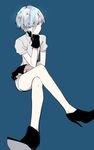  androgynous antarcticite black_gloves black_neckwear blue_background blue_eyes blue_hair chin_rest closed_mouth collared_shirt crossed_legs eyebrows_visible_through_hair full_body gem_uniform_(houseki_no_kuni) gloves grey_shirt grey_shorts hair_between_eyes high_heels highres houseki_no_kuni invisible_chair looking_at_viewer monsieur necktie puffy_short_sleeves puffy_sleeves shiny shiny_hair shirt short_hair short_sleeves shorts simple_background sitting solo wing_collar 