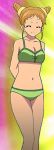 ^_^ aikatsu! arisugawa_otome arms_behind_back artist_request bare_shoulders bikini closed_mouth collarbone drill_hair foreshortening green_bikini green_swimsuit legs looking_at_viewer navel solo swimsuits two_side_up 