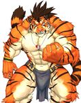  2017 abs anthro biceps captainjohkid clothing feline flakjacket0204 fur loincloth male mammal muscular muscular_male pecs scar simple_background solo tiger white_background 