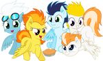  2013 absurd_res alpha_channel crumbs cub cute dessert eating equine feathered_wings feathers female fire_streak_(mlp) fleetfoot_(mlp) food friendship_is_magic hi_res mactavish1996 male mammal my_little_pony pegasus pie simple_background soarin_(mlp) spitfire_(mlp) surprise_(pre-g4) transparent_background wings wonderbolts_(mlp) young 