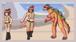  2015 3_toes 5_fingers anthro beak big_breasts biped boots breast_expansion breasts brown_eyes brown_hair brown_nipples claws clothed clothing digital_drawing_(artwork) digital_media_(artwork) dinosaur female fingerless_(marking) fist flat_chested footwear front_view green_body green_stripes green_tail grey_beak grey_claws growth hair hand_on_hip human human_to_anthro humanoid_hands inkblot123 light_skin long_neck long_tail looking_away mammal midriff mountain multicolored_body multicolored_tail navel nipples non-mammal_breasts nude one_eye_closed orange_body orange_tail ponytail pubes scalie sea sequence shirt short_hair shorts sky small_breasts smile solo spiked_tail spikes spines standing stegosaurian striped_body striped_tail stripes sun tan_skin toe_claws toes torn_bottomwear torn_clothing torn_shirt torn_topwear transformation water wuerhosaurus yellow_body yellow_stripes yellow_tail 