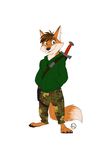  2017 anthro canine clothed clothing fox fur furrybob male mammal melee_weapon simple_background standing sword weapon 