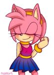  amy_rose anthro black_nose blush clothing eyes_closed female hedgehog mammal nakko simple_background smile solo sonic_(series) video_games 