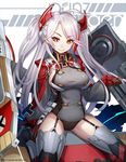  antenna_hair azur_lane bangs black_gloves black_leotard blush breasts character_name closed_mouth commentary_request flight_deck garter_straps gloves headgear highlights iron_cross jurrig large_breasts leotard long_hair long_sleeves looking_at_viewer md5_mismatch mole mole_on_breast multicolored_hair prinz_eugen_(azur_lane) red_gloves red_hair rigging sideboob sidelocks silver_hair sitting smile solo swept_bangs thighhighs tsurime two_side_up watermark web_address yellow_eyes 