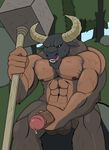  2012 abs anthro balls biceps big_balls big_muscles big_penis black_fur bovine brown_fur casual_nudity day detailed_background droll3 forest fur hammer horn huge_balls huge_muscles huge_penis male mammal manly masturbation minotaur multicolored_fur muscular muscular_male nipples nude open_mouth outside pecs penile_masturbation penis precum quads sitting solo sweat tongue tongue_out tools tree two_tone_fur vein 